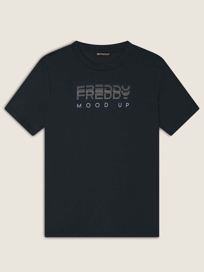 T-SHIRT CON STAMPA E STRASS FREDDY DONNA BLU