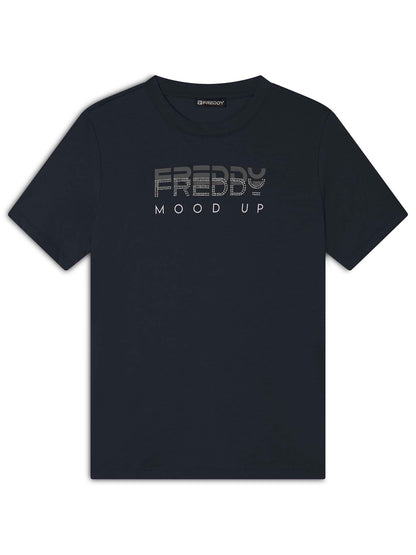 T-SHIRT CON STAMPA E STRASS FREDDY DONNA BLU