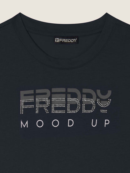 T-SHIRT CON STAMPA E STRASS FREDDY DONNA BLU