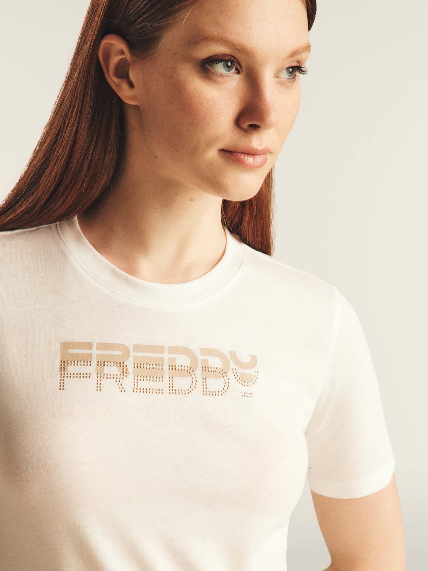 T-SHIRT CON STAMPA E STRASS FREDDY DONNA BIANCO