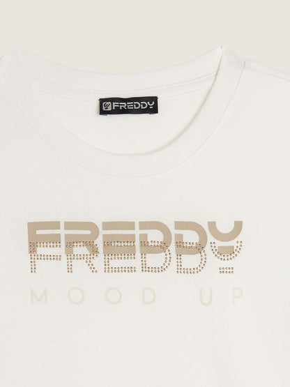 T-SHIRT CON STAMPA E STRASS FREDDY DONNA BIANCO