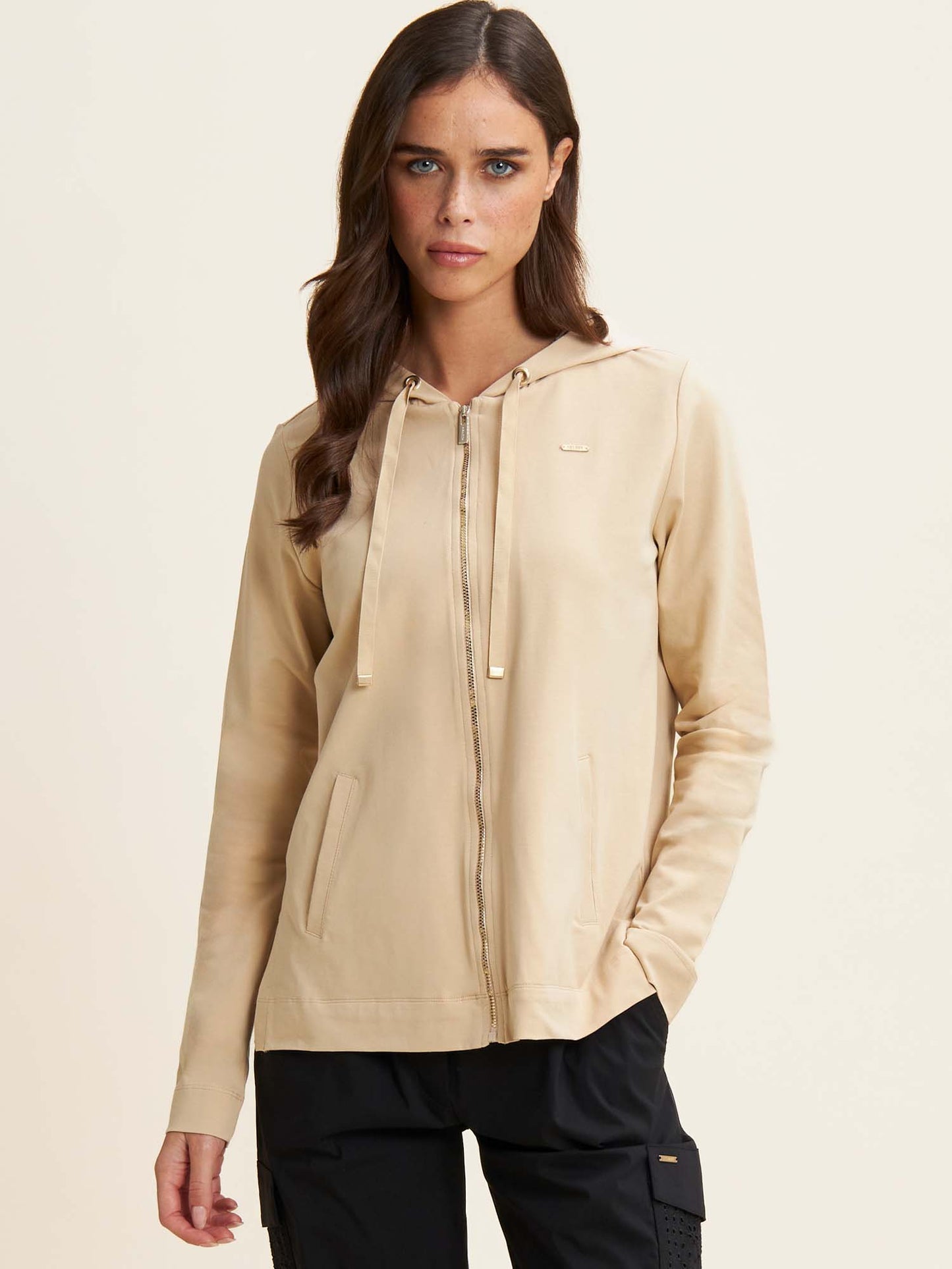 FELPA CON CAPPUCCIO ANIMALIER E ZIP SLOUNGE FREDDY DONNA BEIGE