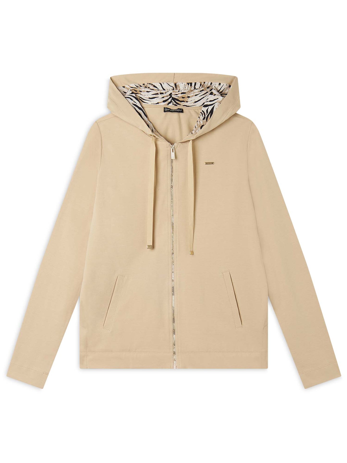 FELPA CON CAPPUCCIO ANIMALIER E ZIP SLOUNGE FREDDY DONNA BEIGE