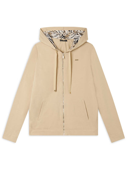 FELPA CON CAPPUCCIO ANIMALIER E ZIP SLOUNGE FREDDY DONNA BEIGE