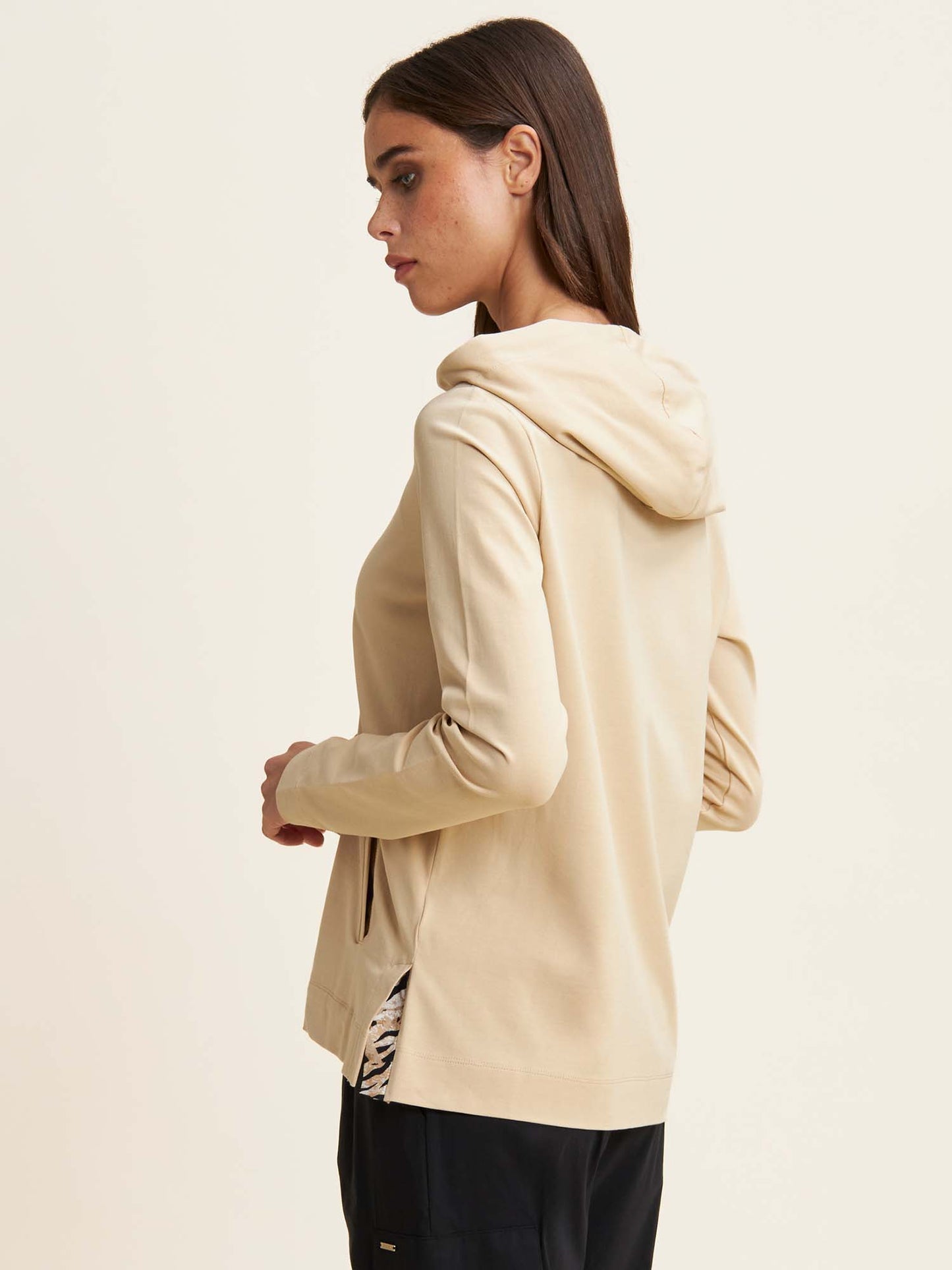 FELPA CON CAPPUCCIO ANIMALIER E ZIP SLOUNGE FREDDY DONNA BEIGE
