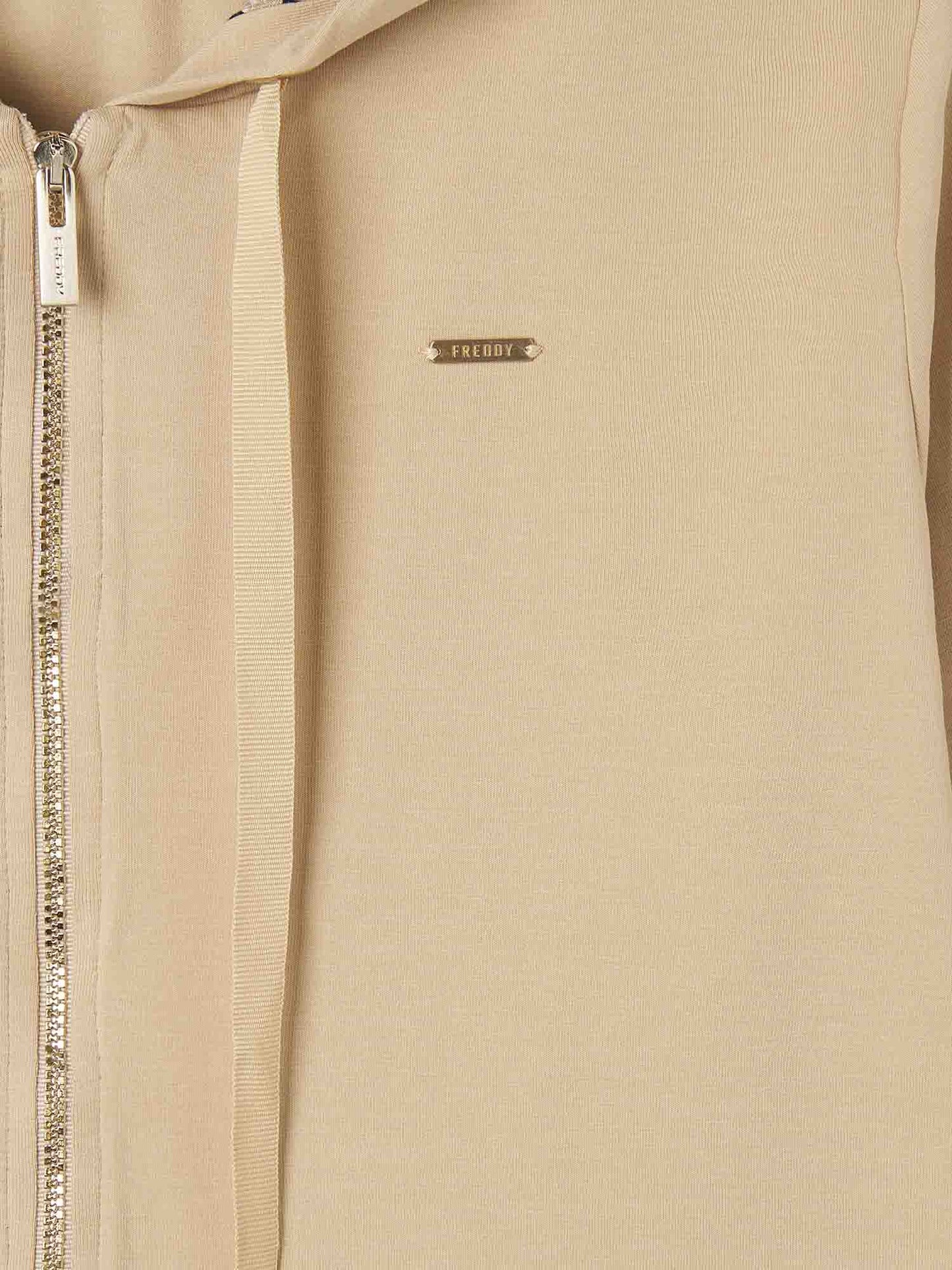 FELPA CON CAPPUCCIO ANIMALIER E ZIP SLOUNGE FREDDY DONNA BEIGE