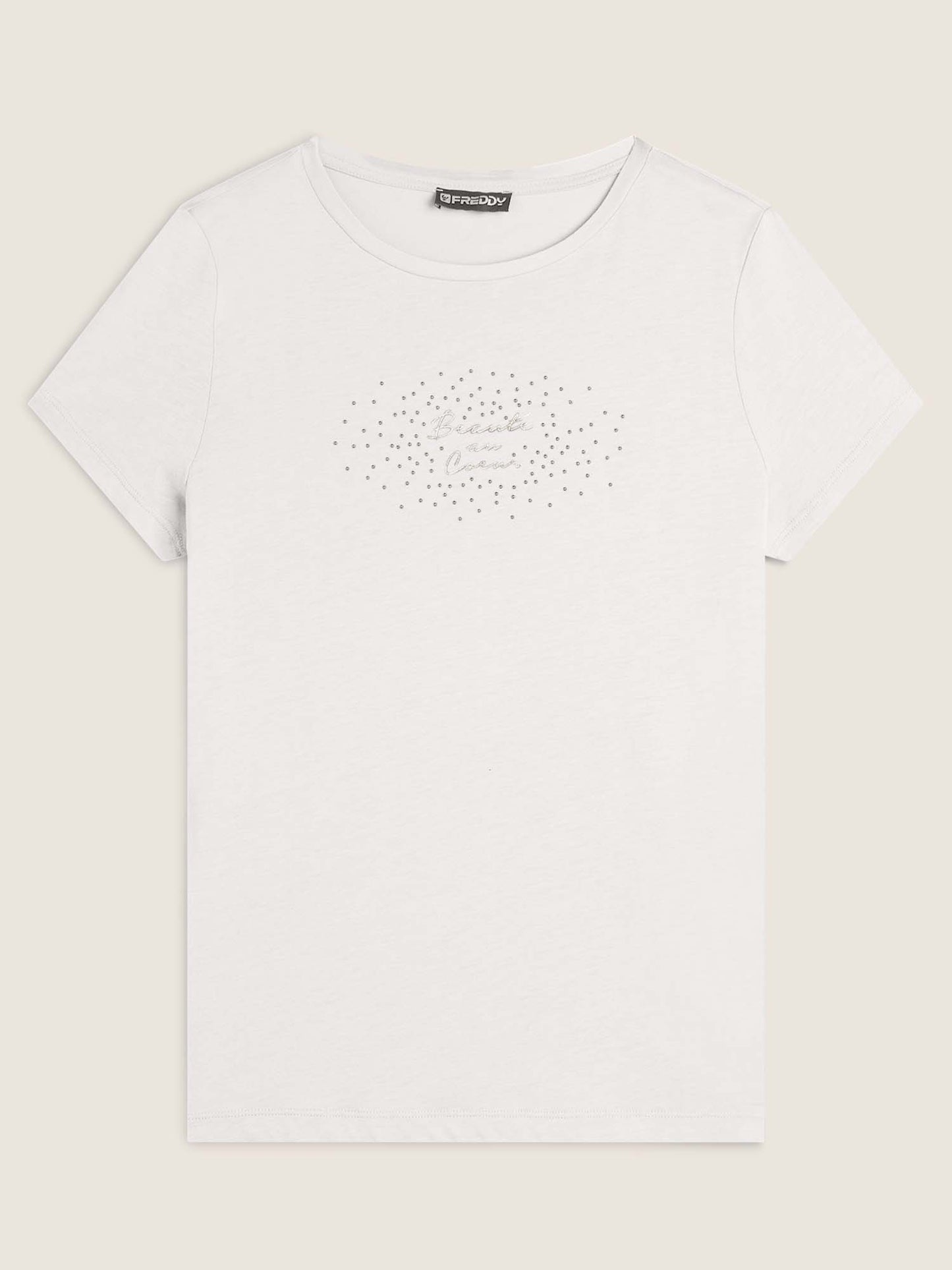 T-SHIRT CON STAMPA E STRASS FREDDY DONNA PANNA