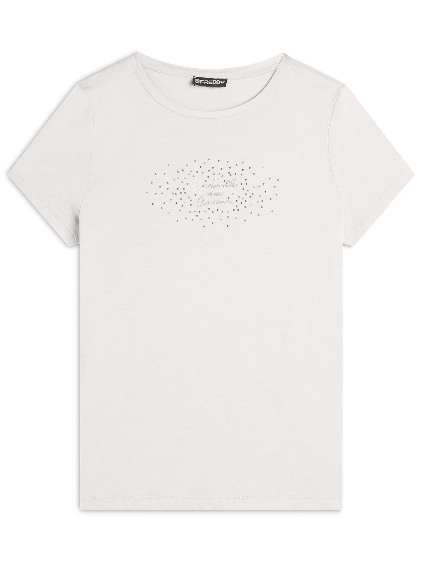 T-SHIRT CON STAMPA E STRASS FREDDY DONNA PANNA