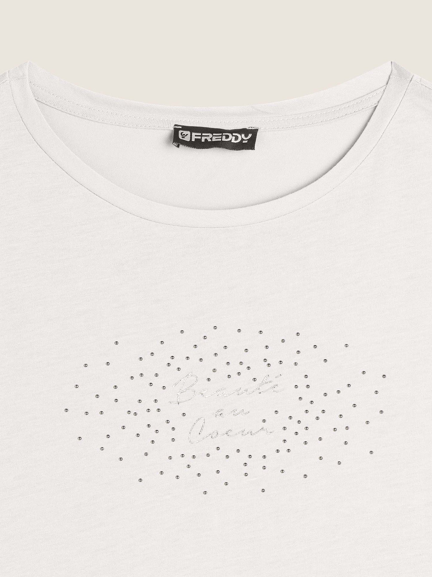 T-SHIRT CON STAMPA E STRASS FREDDY DONNA PANNA