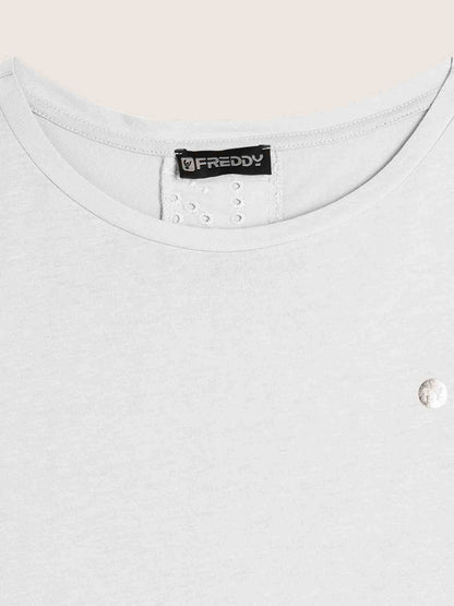 T-SHIRT CON DETTAGLIO IN SANGALLO FREDDY DA DONNA PANNA