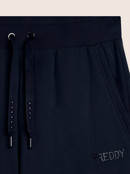 Pantaloni jogger donna Freddy College Luxe blu con strass