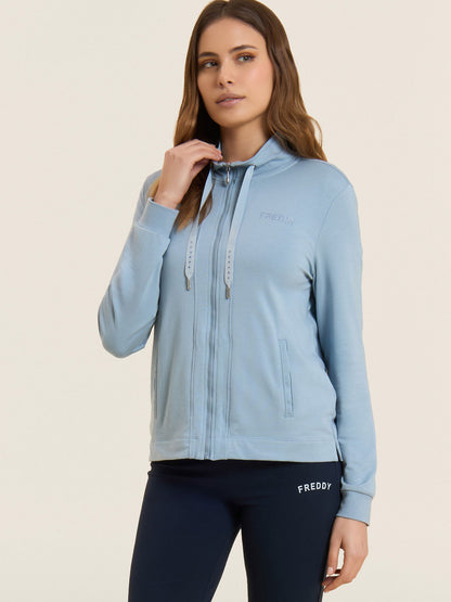 Felpa donna Freddy College Luxe azzurra per primavera-estate