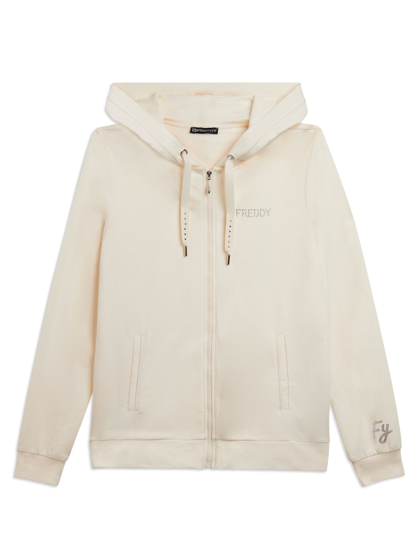 Freddy College Luxe, felpa donna color crema con zip e cappuccio