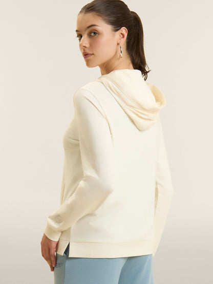 Freddy College Luxe, felpa donna color crema con zip e cappuccio