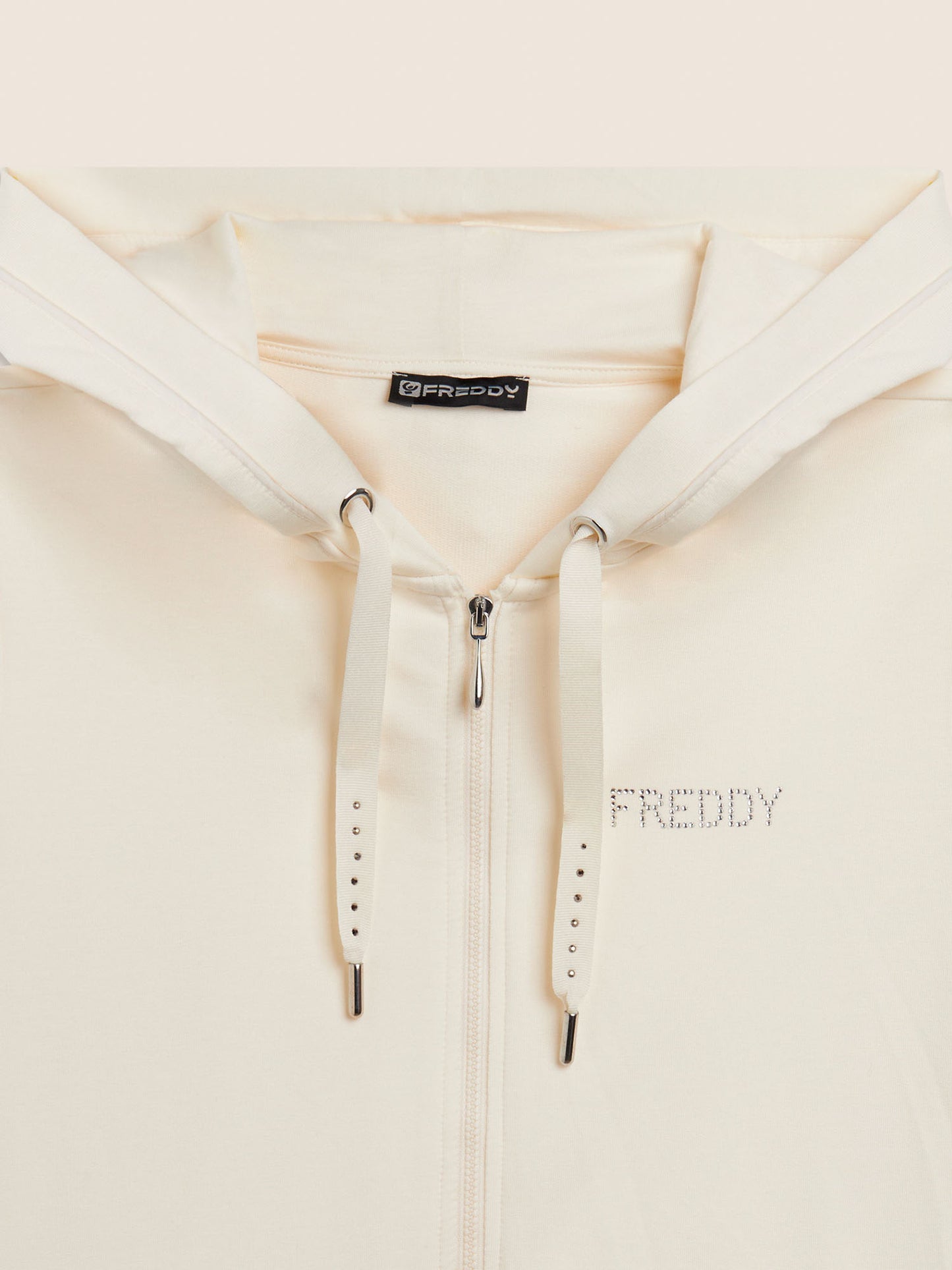 Freddy College Luxe, felpa donna color crema con zip e cappuccio
