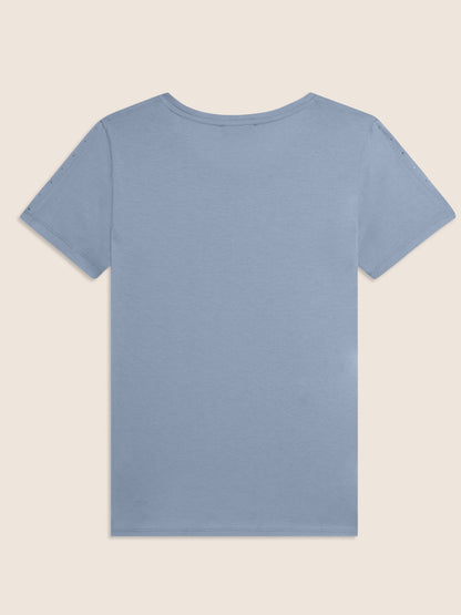 Freddy College Luxe, t-shirt azzurra da donna con strass raffinati