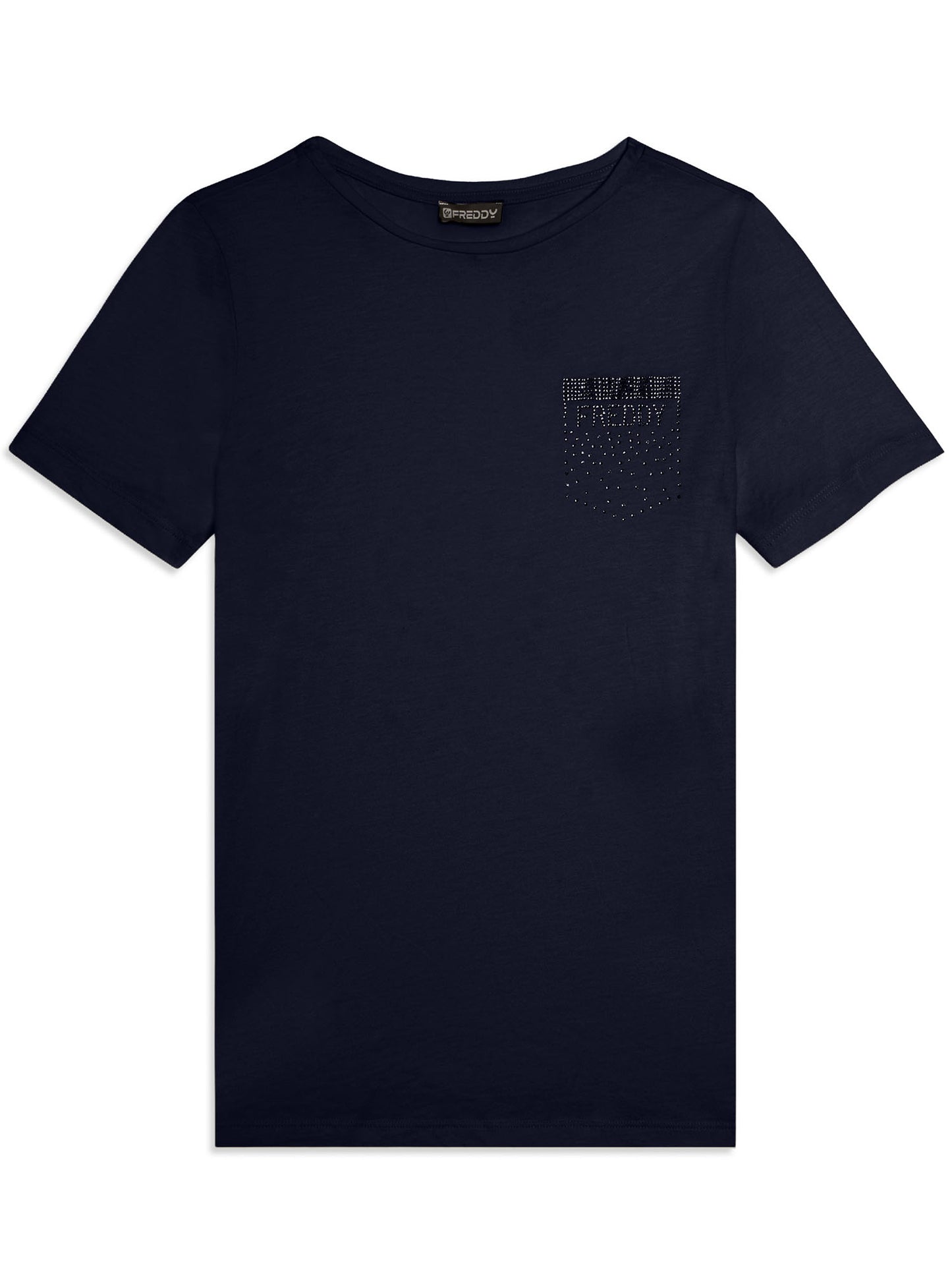 Freddy College Luxe, t-shirt donna blu con strass sul cuore