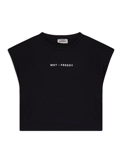 T-shirt cropped Freddy Master in cotone nero da donna