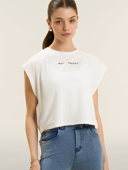T-shirt donna Freddy Master bianca dal design moderno e casual