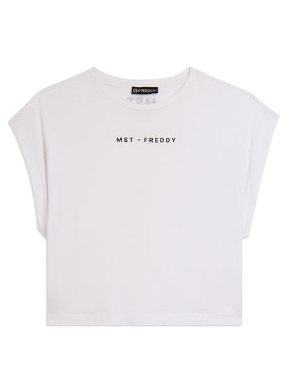 T-shirt donna Freddy Master bianca dal design moderno e casual