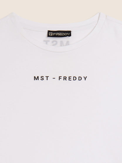 T-shirt donna Freddy Master bianca dal design moderno e casual