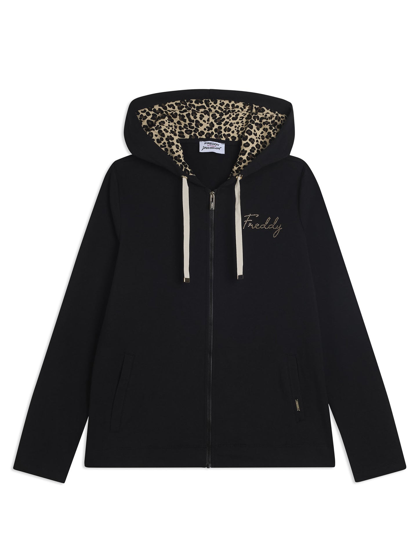 Felpa con zip Freddy Slounge da Donna nera con dettagli animalier