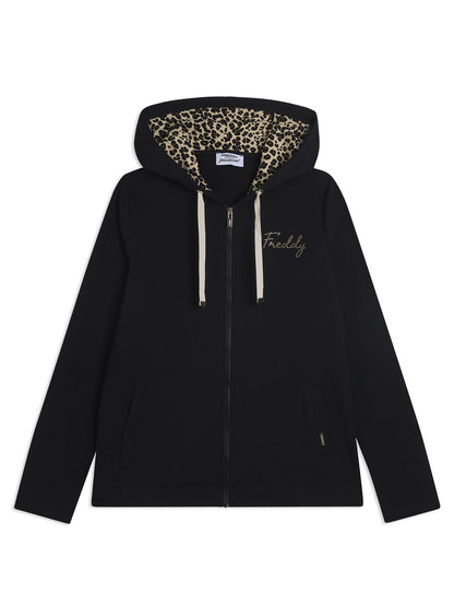 Felpa con zip Freddy Slounge da Donna nera con dettagli animalier
