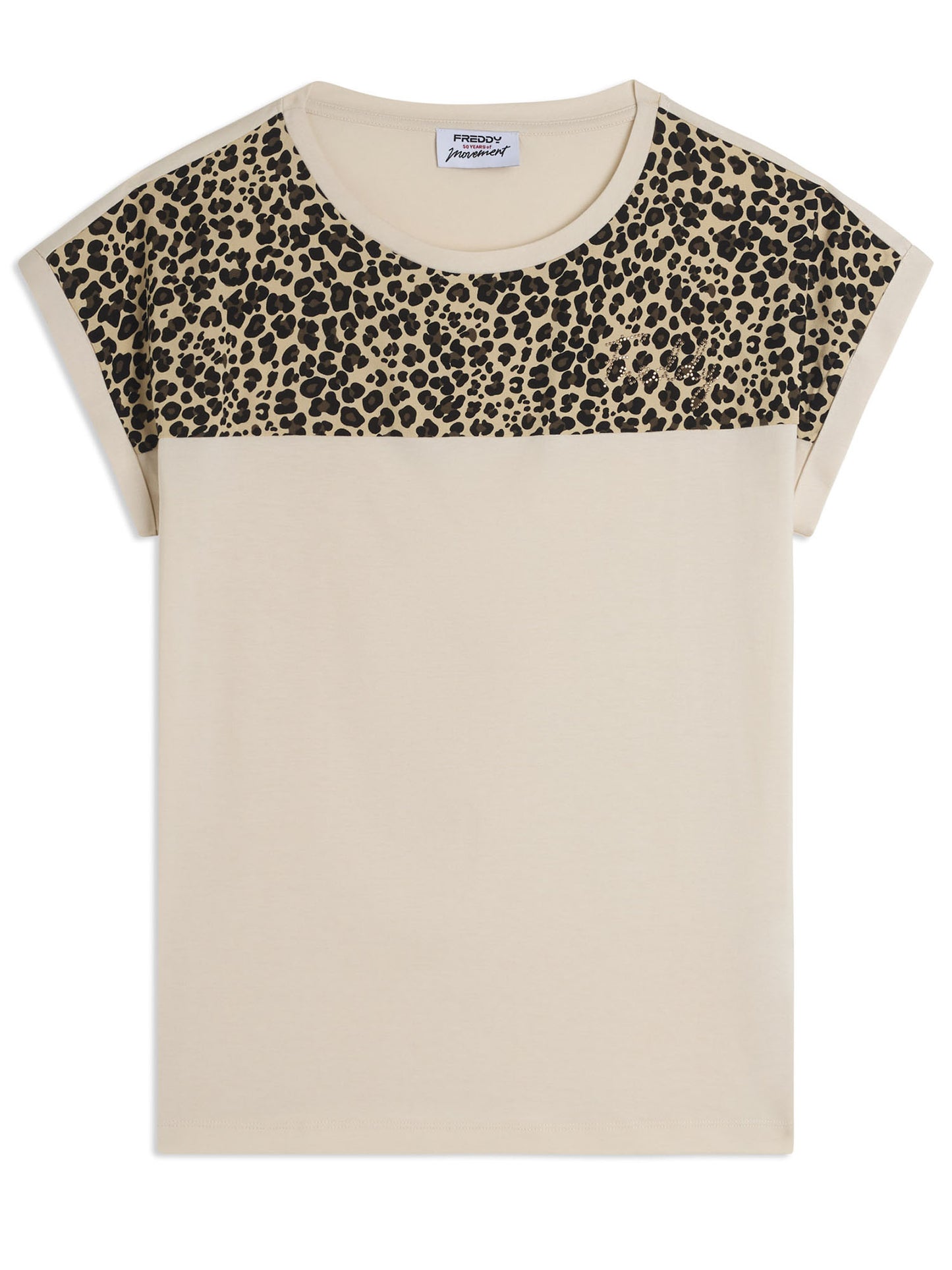 T-shirt donna Freddy Slounge beige con dettaglio animalier