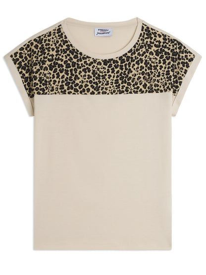 T-shirt donna Freddy Slounge beige con dettaglio animalier