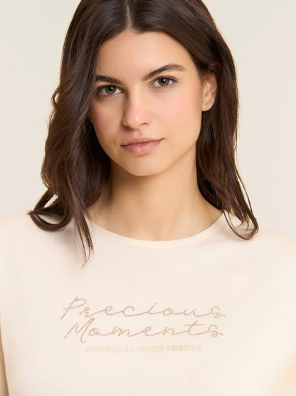 Freddy Slounge, t-shirt maniche corte donna beige elegante e comfort