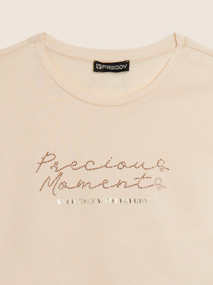 Freddy Slounge, t-shirt maniche corte donna beige elegante e comfort