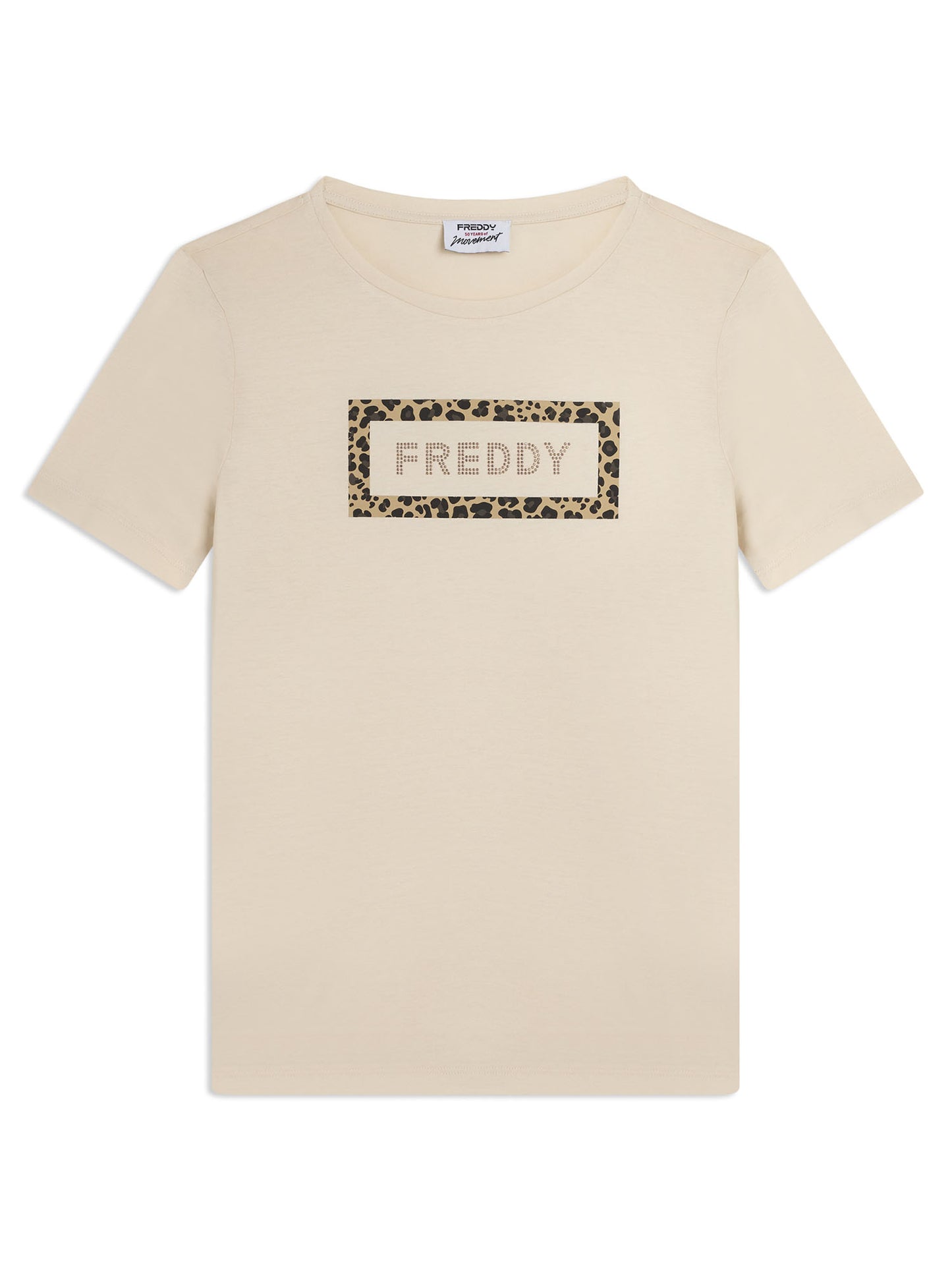 Freddy Slounge, t-shirt donna beige con logo e grafica animalier