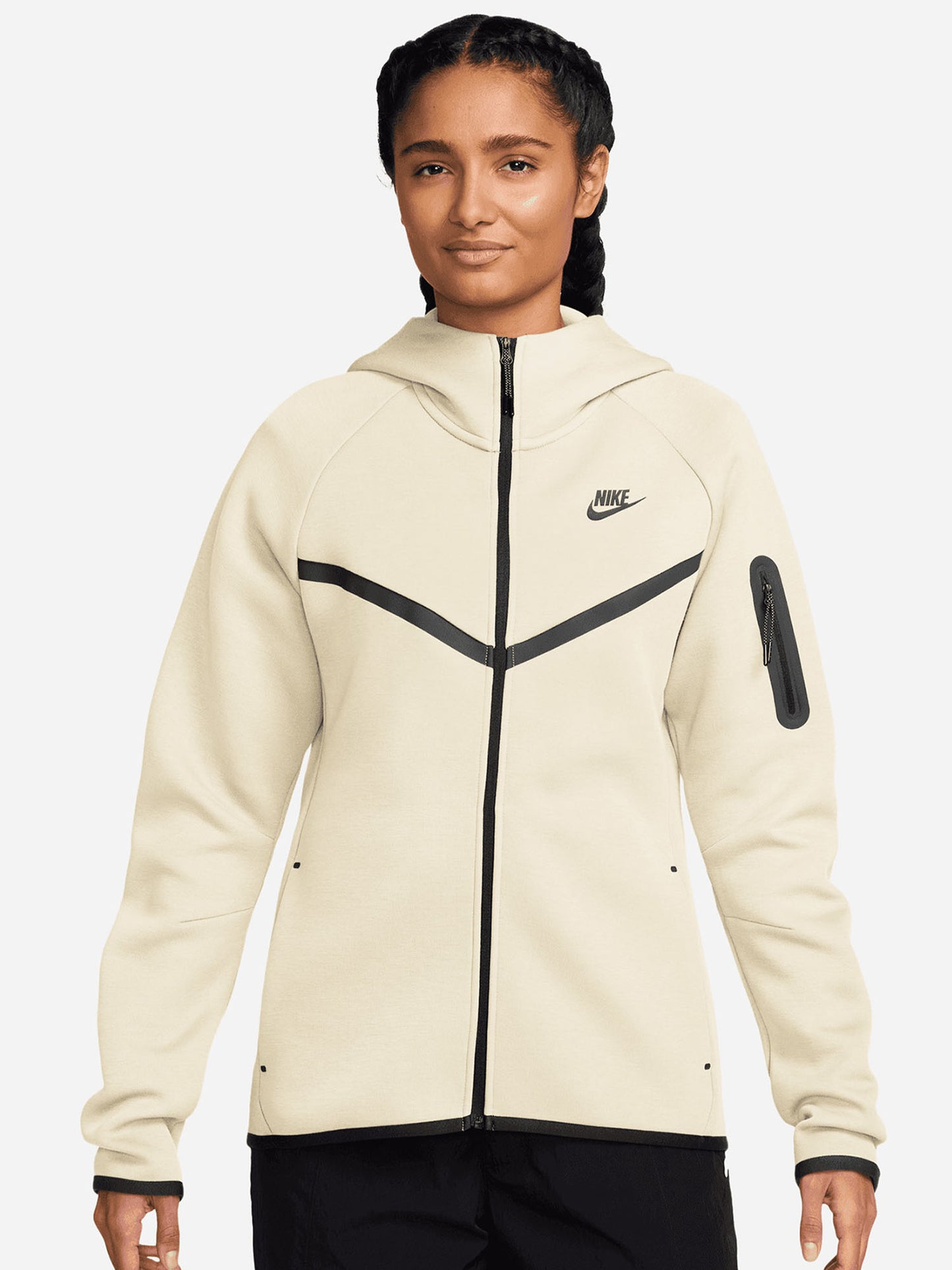 Felpa con zip Nike Tech Fleece Windrunner da donna crema