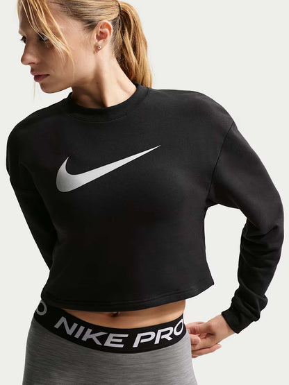 Felpa Nike Pro da donna in French Terry nero con tecnologia Dri-FIT