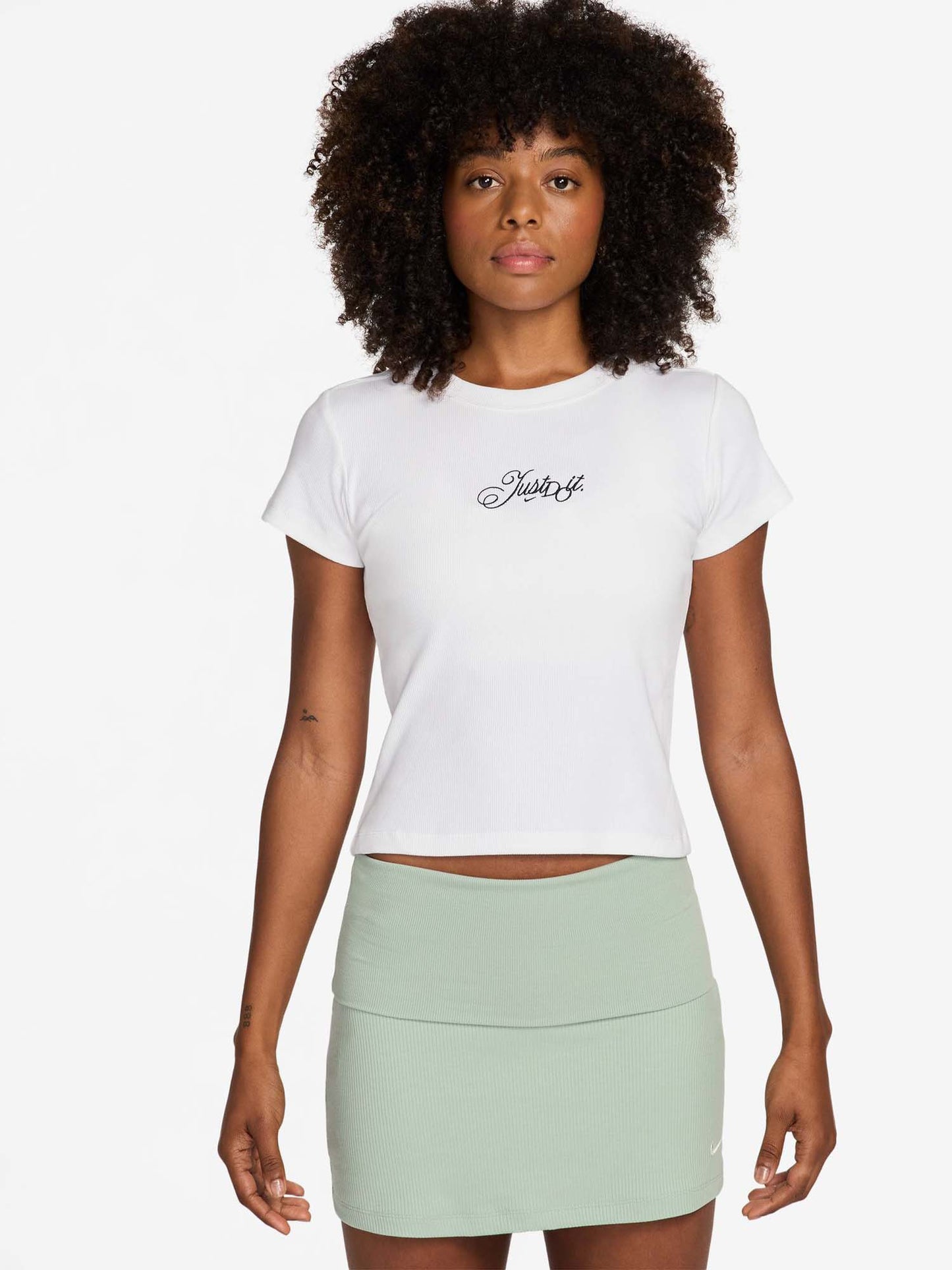 Nike NSW Rib Mod Crop JDI, t-shirt a manica corta donna bianca