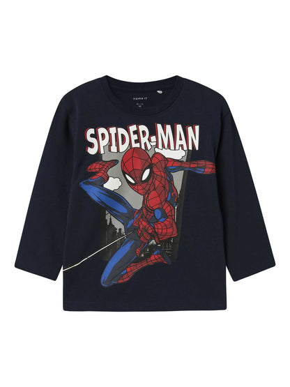 Maglia maniche lunghe Name It con stampa Spiderman blu per bambino