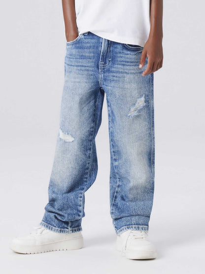 Jeans straight fit unisex bambino in denim medi