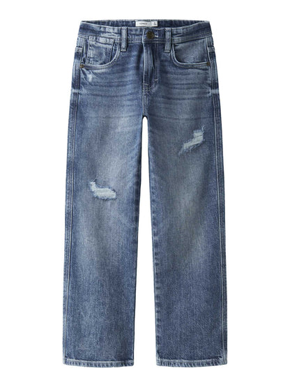 Jeans straight fit unisex bambino in denim medi