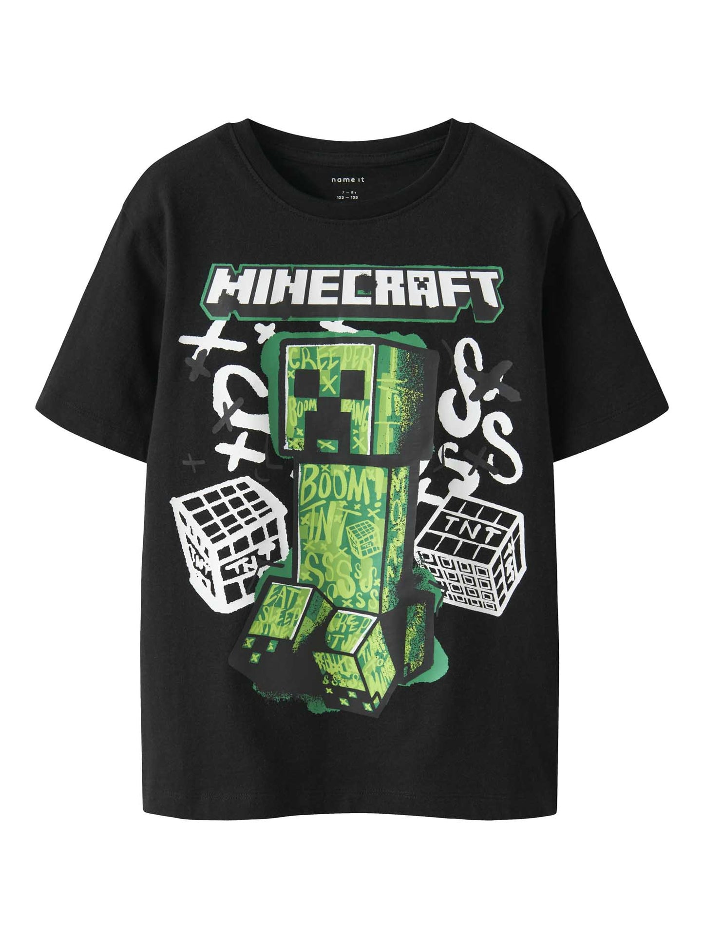 T-shirt unisex bambino con stampa Minecraft nera maniche corte