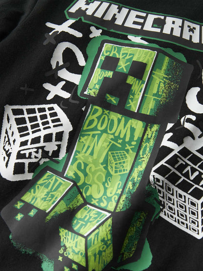 T-shirt unisex bambino con stampa Minecraft nera maniche corte