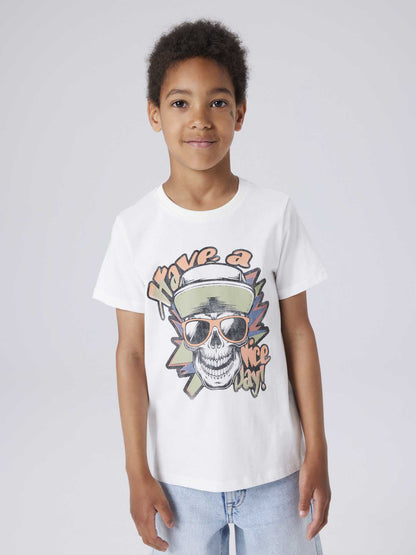 T-shirt in cotone organico panna da bambino unisex