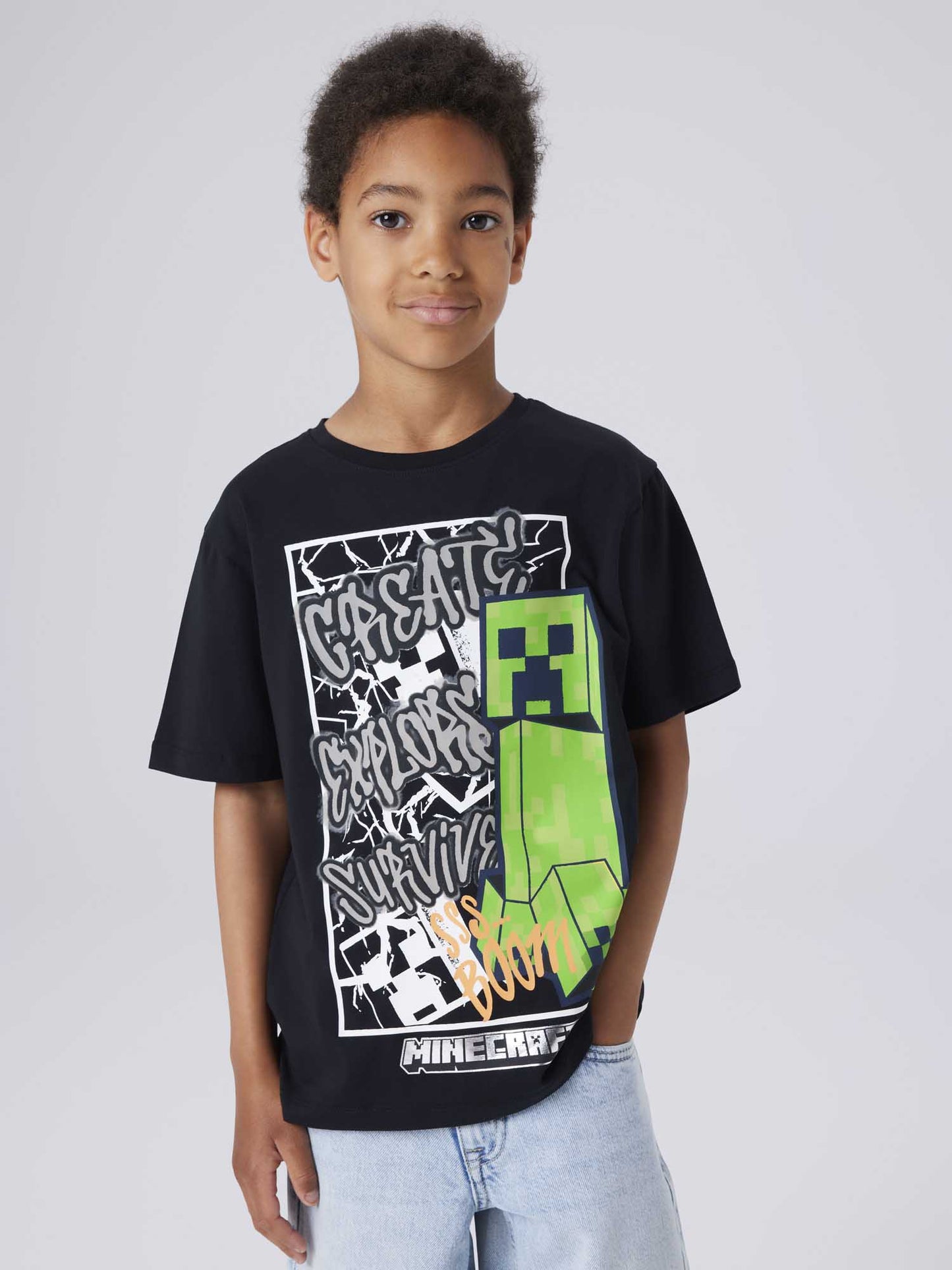 T-shirt Minecraft unisex bambino in cotone nero
