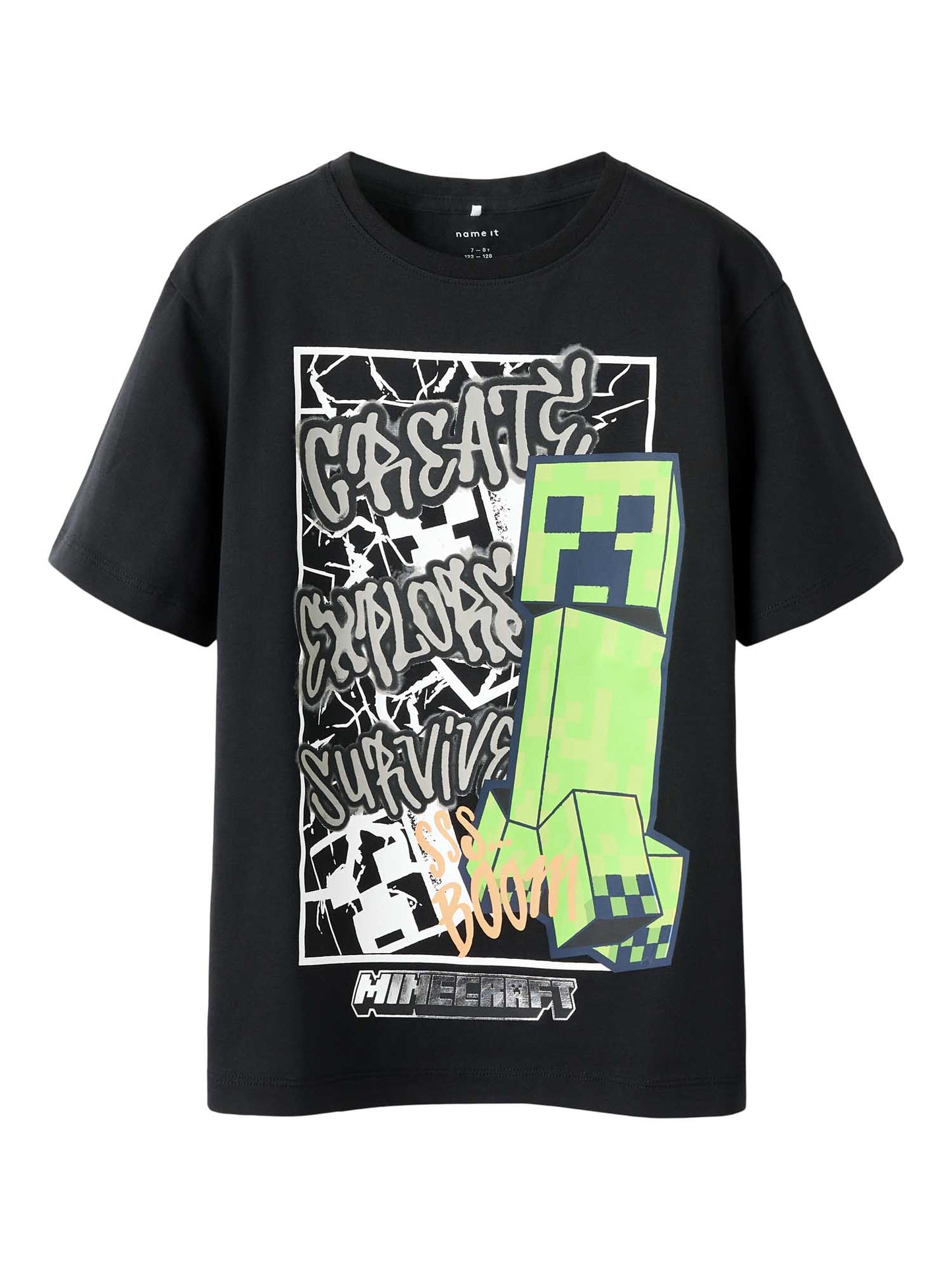 T-shirt Minecraft unisex bambino in cotone nero