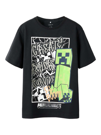 T-shirt Minecraft unisex bambino in cotone nero