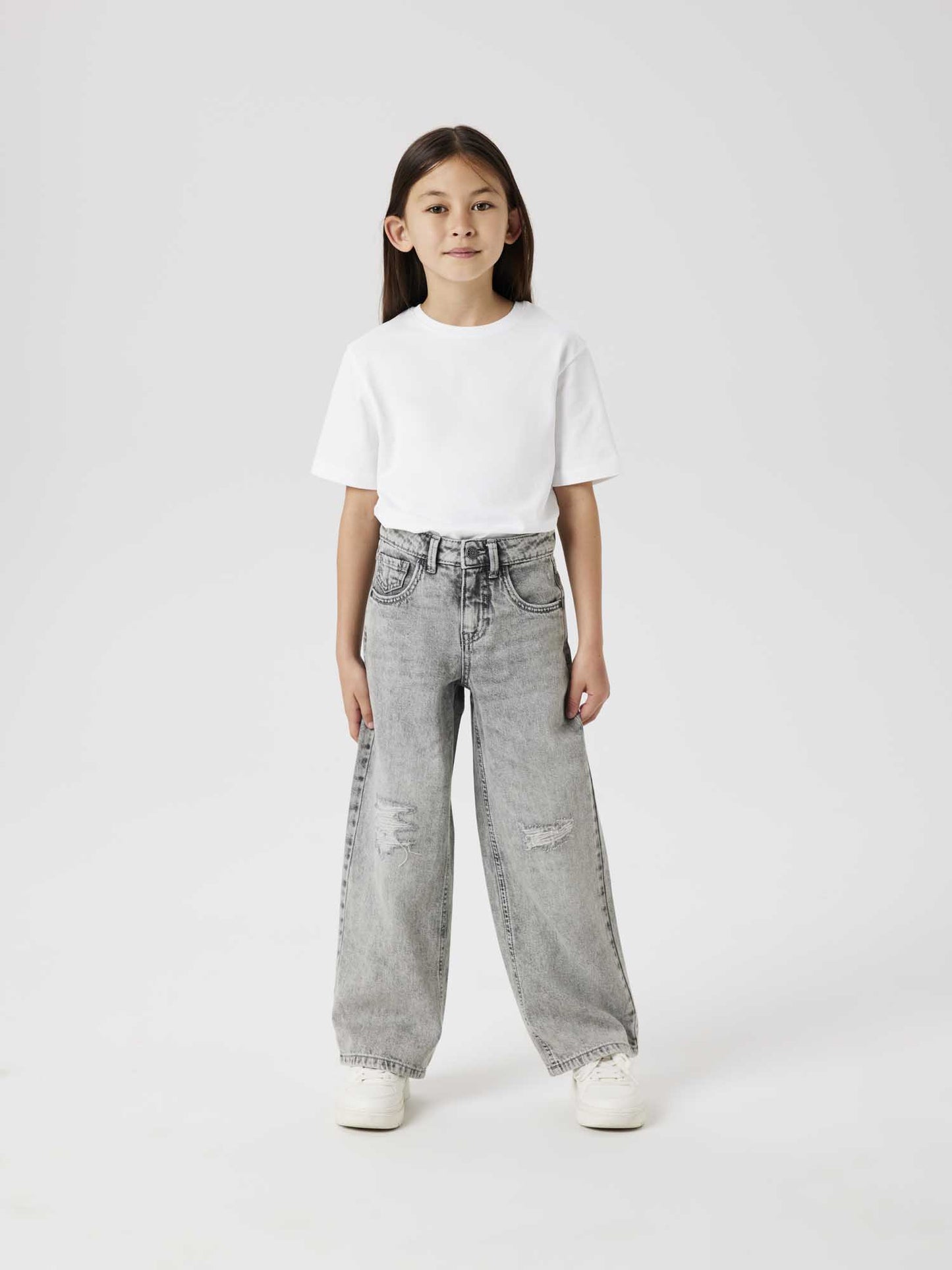 Jeans wide leg in cotone grigio per bambino e bambina