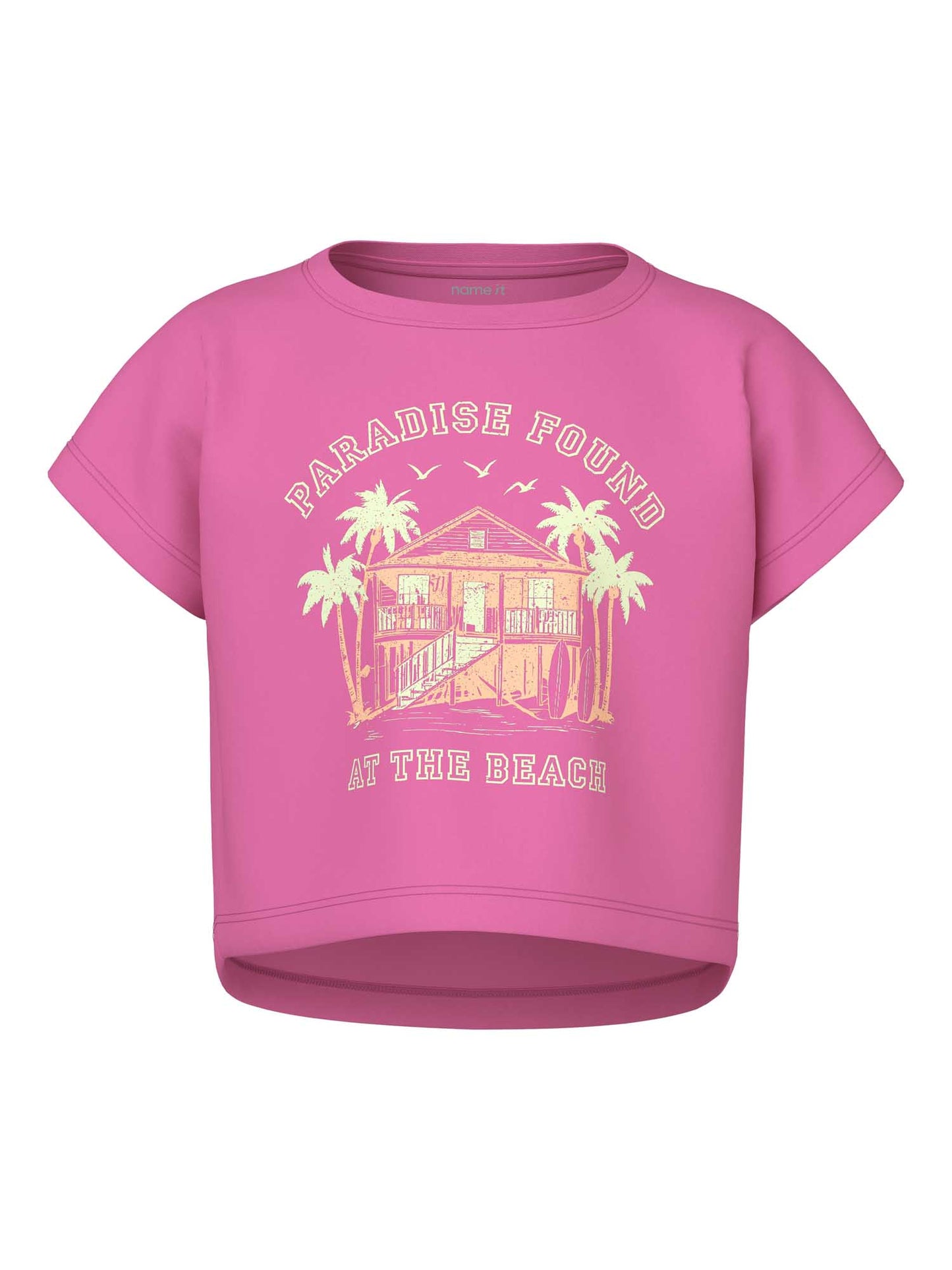 T-shirt crop top unisex bambino fucsia Name It
