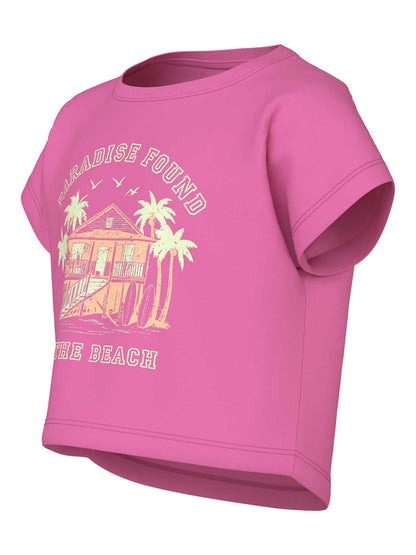T-shirt crop top unisex bambino fucsia Name It