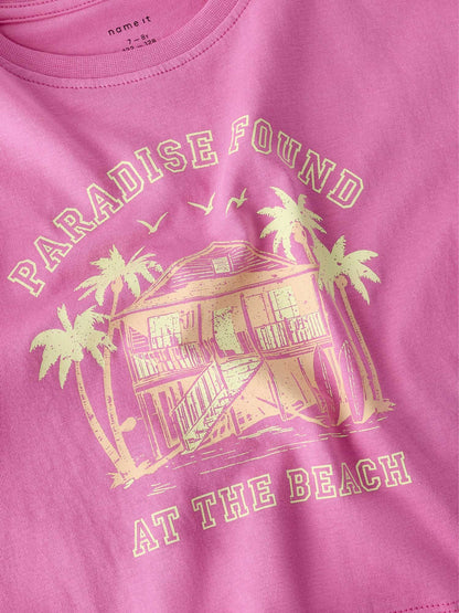 T-shirt crop top unisex bambino fucsia Name It