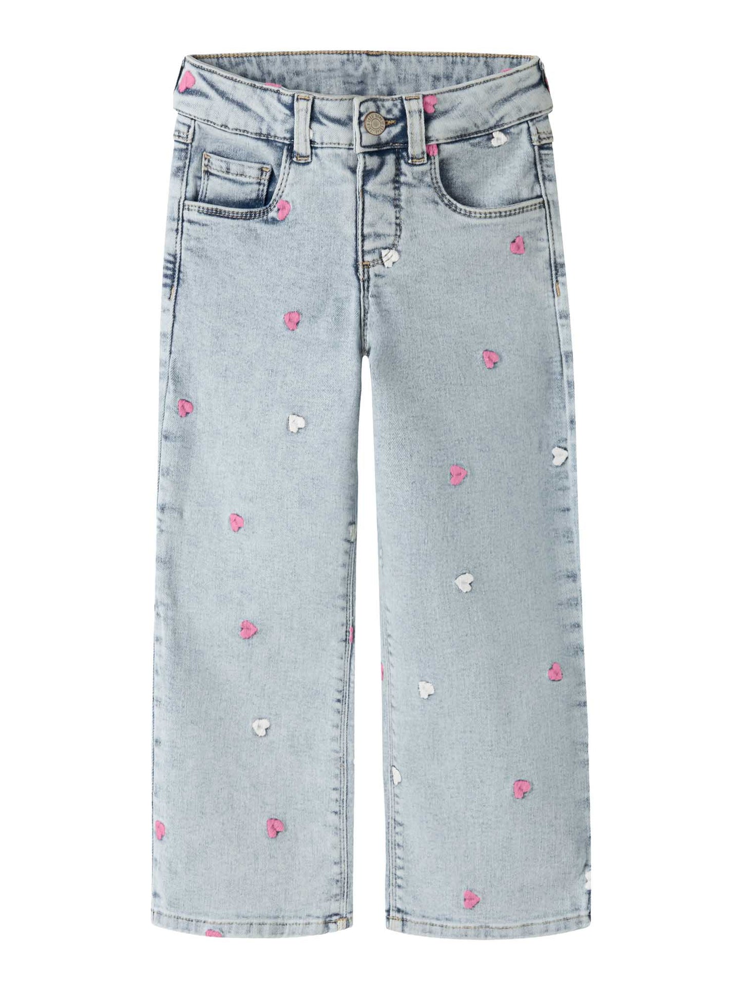 Jeans Name It NmfRose azzurri con ricami a cuori per bimbi unisex