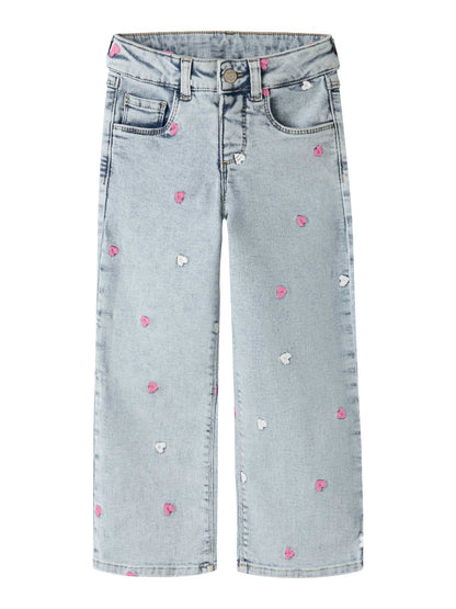 Jeans Name It NmfRose azzurri con ricami a cuori per bimbi unisex